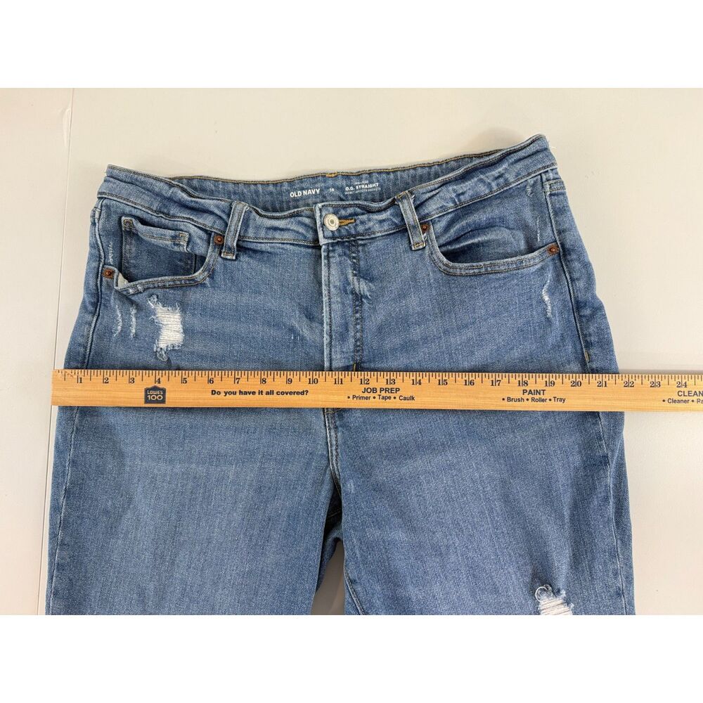 Old Navy Women's High-Rise O.G. Straight Jeans Distressed Frayed Hem Size 16 - Picture 7 of 11